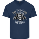 Viking Blood Odin Valhalla Norse Mythology Mens V-Neck Cotton T-Shirt Navy Blue