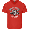 Viking Blood Odin Valhalla Norse Mythology Mens V-Neck Cotton T-Shirt Red