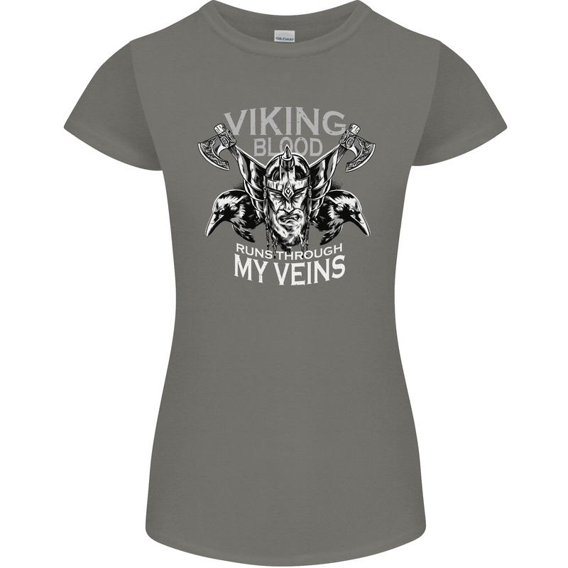 Viking Blood Odin Valhalla Norse Mythology Womens Petite Cut T-Shirt Charcoal