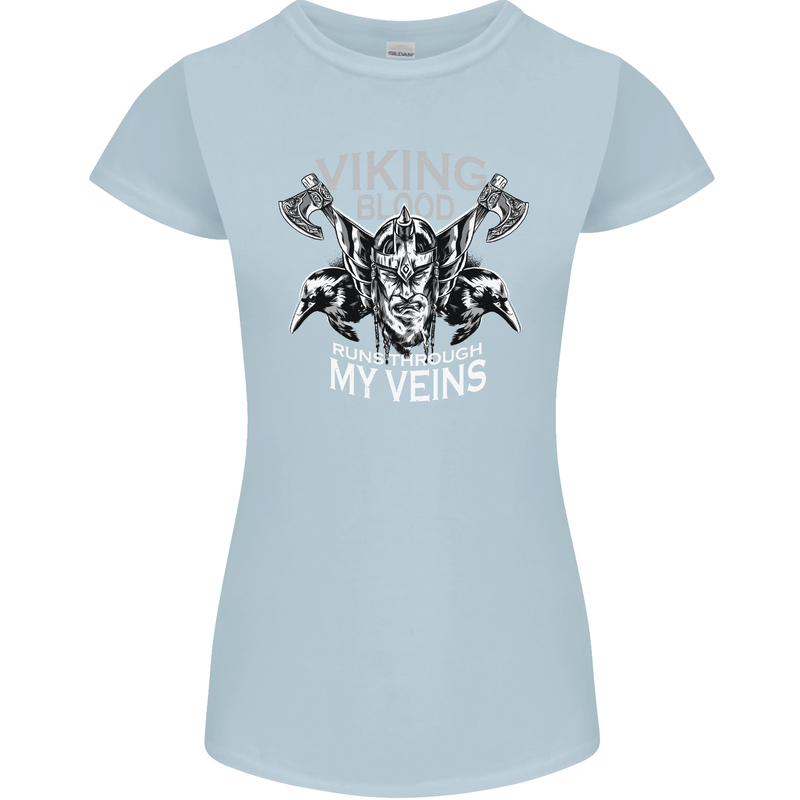 Viking Blood Odin Valhalla Norse Mythology Womens Petite Cut T-Shirt Light Blue