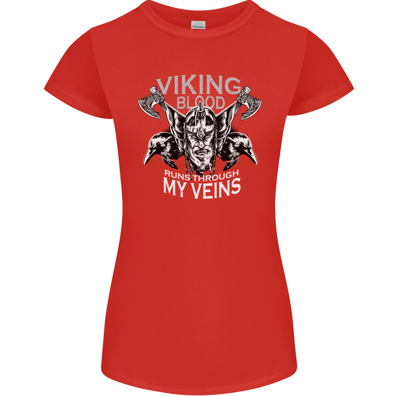 Viking Blood Odin Valhalla Norse Mythology Womens Petite Cut T-Shirt Red