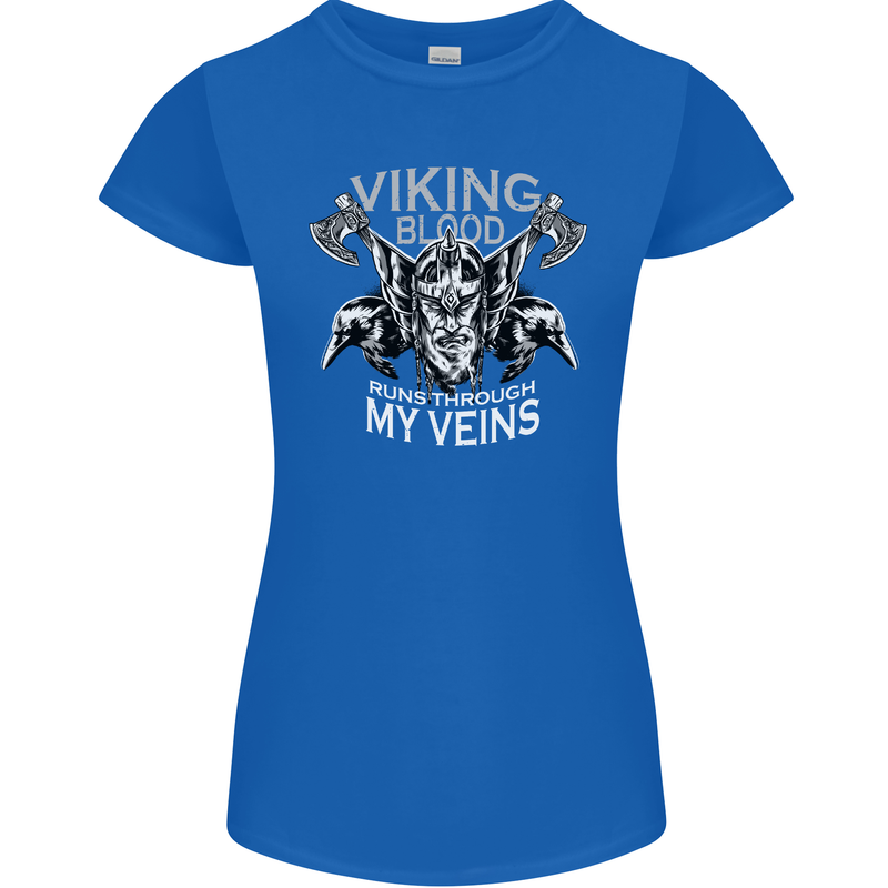 Viking Blood Odin Valhalla Norse Mythology Womens Petite Cut T-Shirt Royal Blue