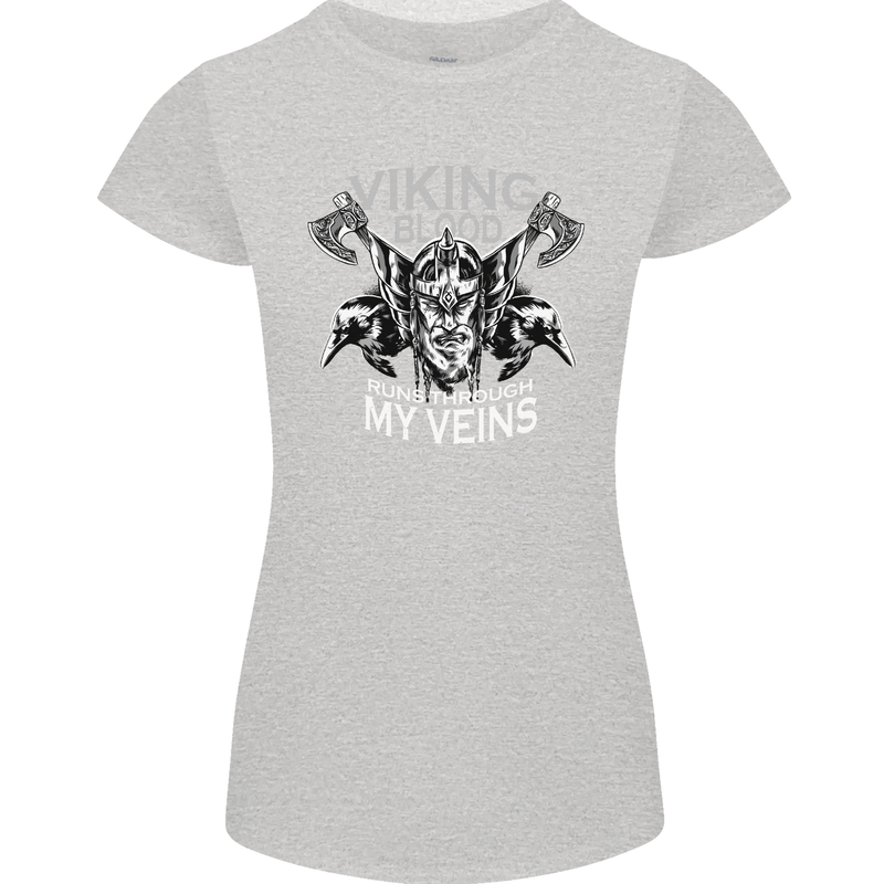 Viking Blood Odin Valhalla Norse Mythology Womens Petite Cut T-Shirt Sports Grey