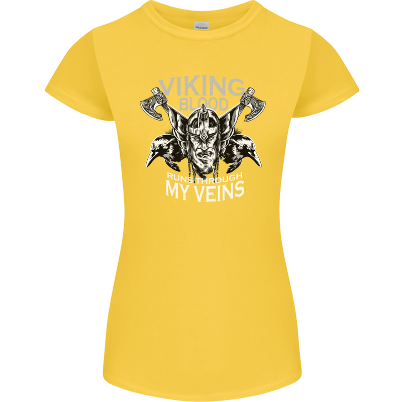 Viking Blood Odin Valhalla Norse Mythology Womens Petite Cut T-Shirt Yellow