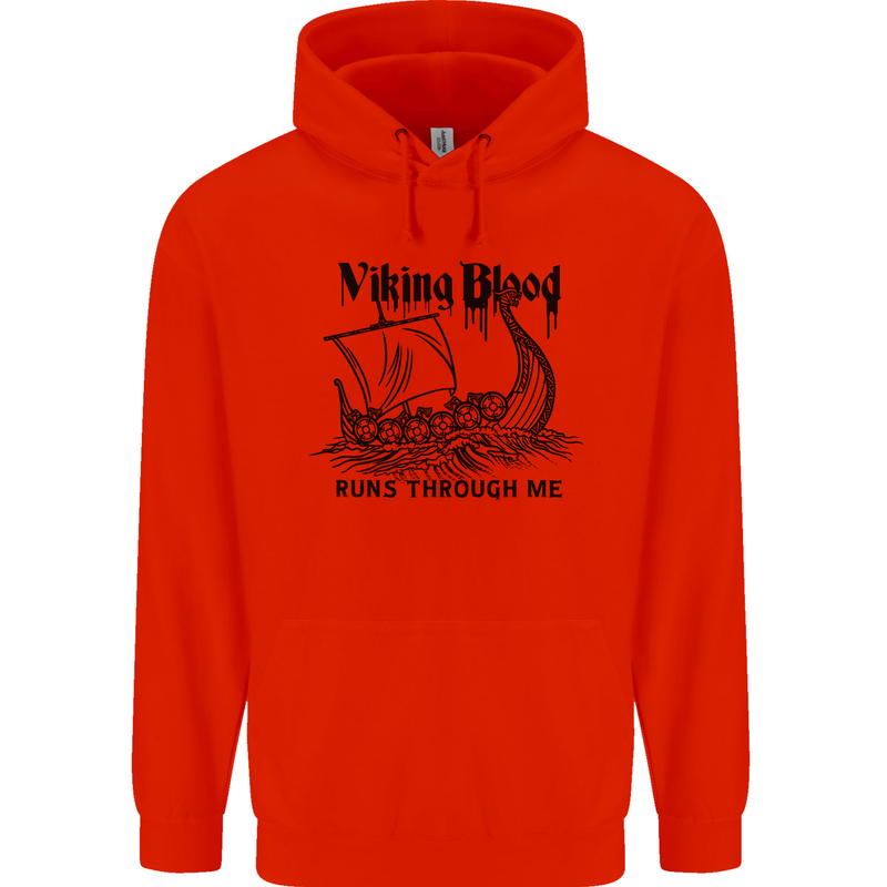 Viking Blood Runs Through Me Ship Sailing Childrens Kids Hoodie Bright Red