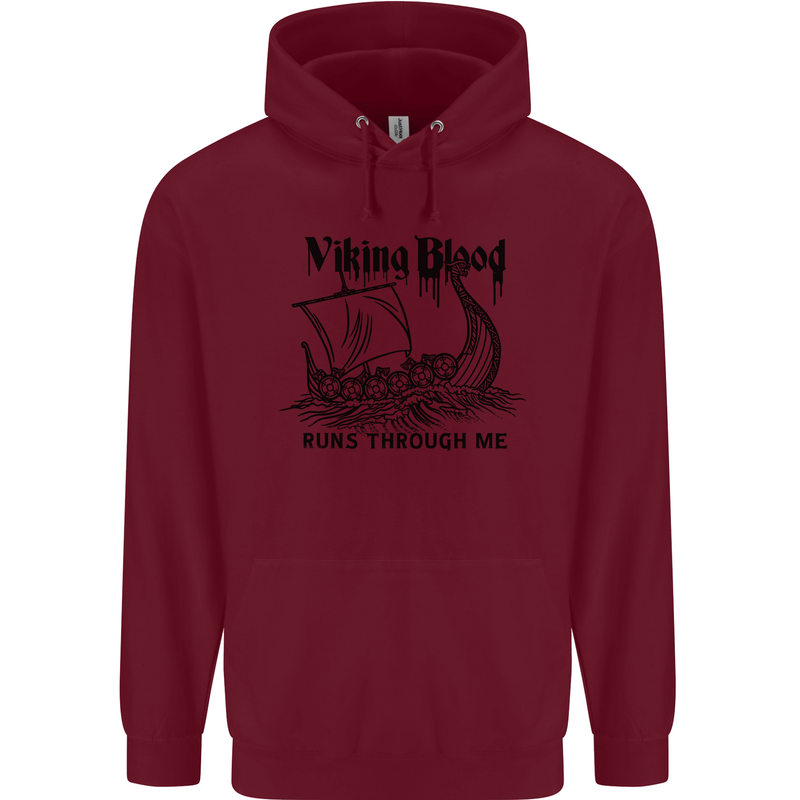 Viking Blood Runs Through Me Ship Sailing Childrens Kids Hoodie Maroon