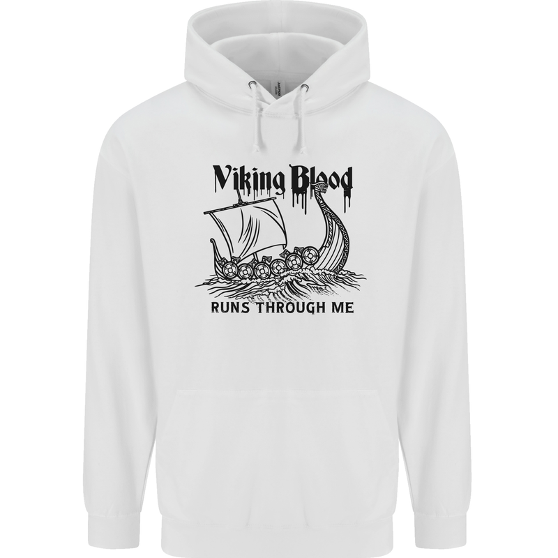 Viking Blood Runs Through Me Ship Sailing Childrens Kids Hoodie White
