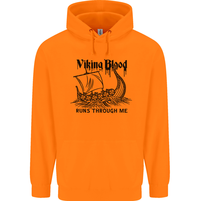 Viking Blood Runs Through Me Ship Sailing Mens 80% Cotton Hoodie Orange