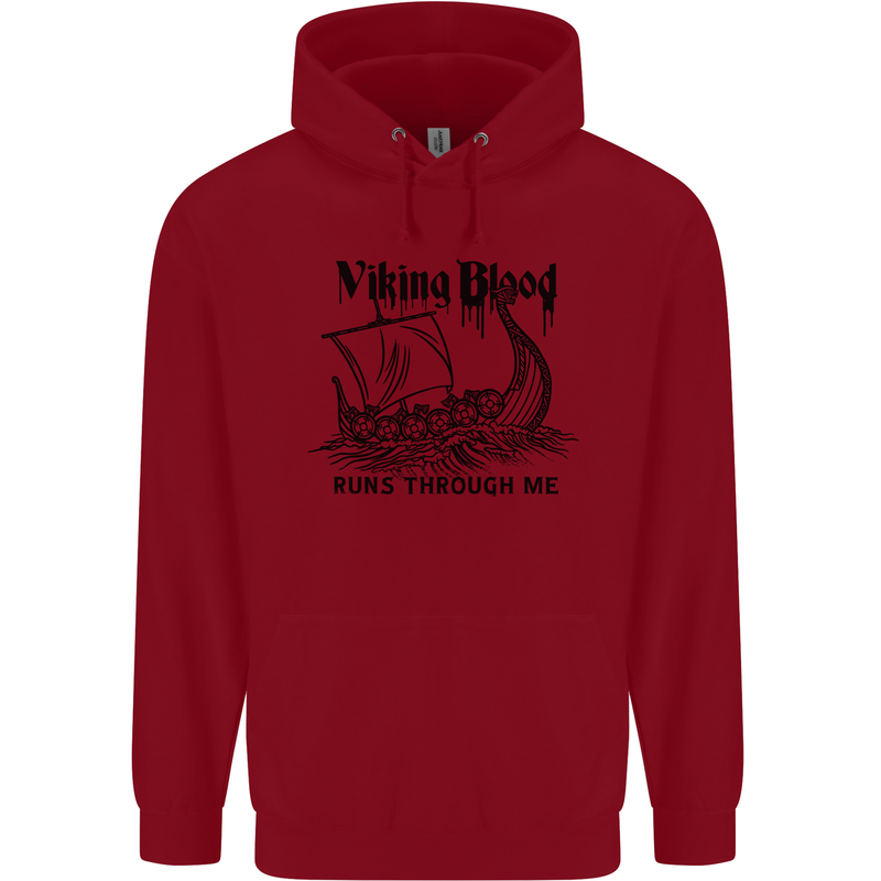 Viking Blood Runs Through Me Ship Sailing Mens 80% Cotton Hoodie Red