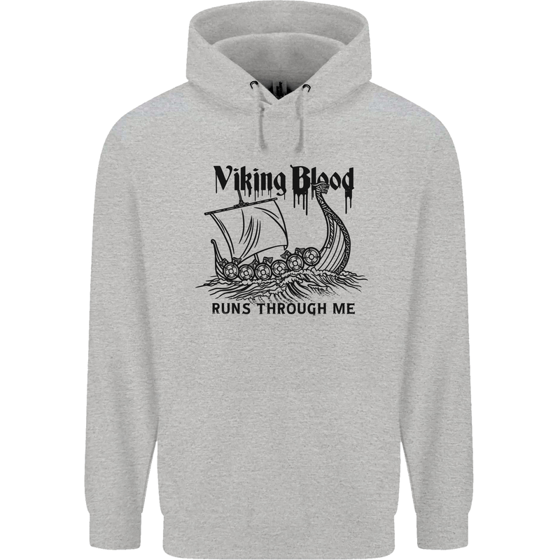 Viking Blood Runs Through Me Ship Sailing Mens 80% Cotton Hoodie Sports Grey