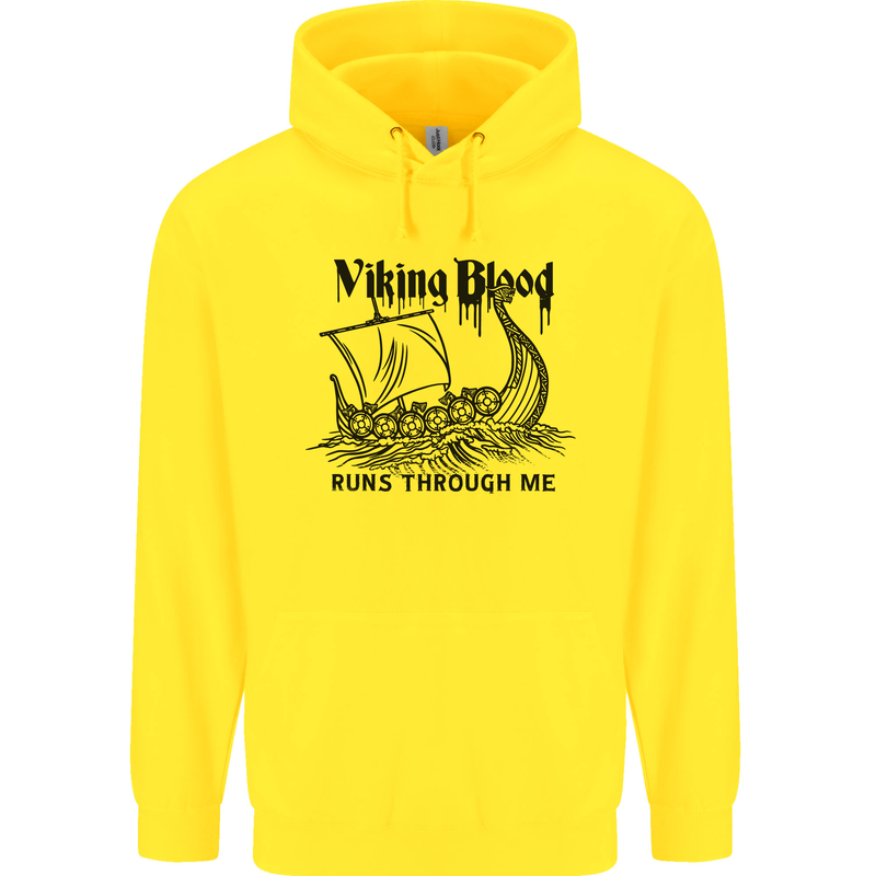Viking Blood Runs Through Me Ship Sailing Mens 80% Cotton Hoodie Yellow