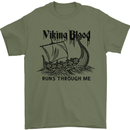 Viking Blood Runs Through Me Ship Sailing Mens T-Shirt 100% Cotton Military Green