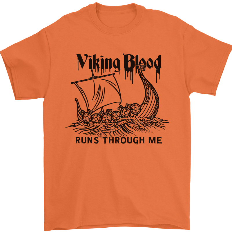 Viking Blood Runs Through Me Ship Sailing Mens T-Shirt 100% Cotton Orange