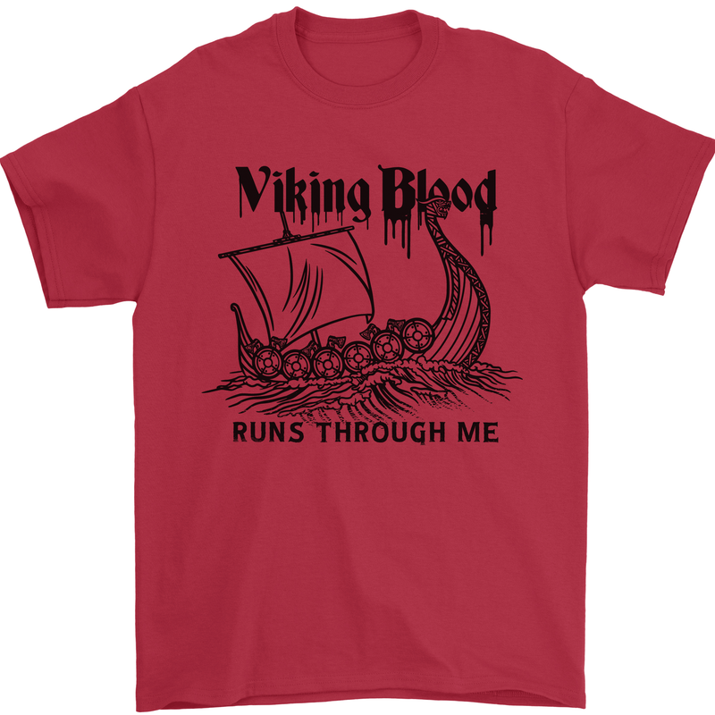 Viking Blood Runs Through Me Ship Sailing Mens T-Shirt 100% Cotton Red