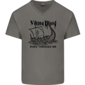 Viking Blood Runs Through Me Ship Sailing Mens V-Neck Cotton T-Shirt Charcoal