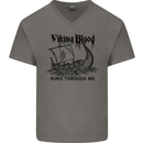 Viking Blood Runs Through Me Ship Sailing Mens V-Neck Cotton T-Shirt Charcoal