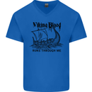 Viking Blood Runs Through Me Ship Sailing Mens V-Neck Cotton T-Shirt Royal Blue