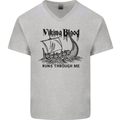 Viking Blood Runs Through Me Ship Sailing Mens V-Neck Cotton T-Shirt Sports Grey