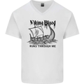 Viking Blood Runs Through Me Ship Sailing Mens V-Neck Cotton T-Shirt White