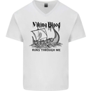 Viking Blood Runs Through Me Ship Sailing Mens V-Neck Cotton T-Shirt White