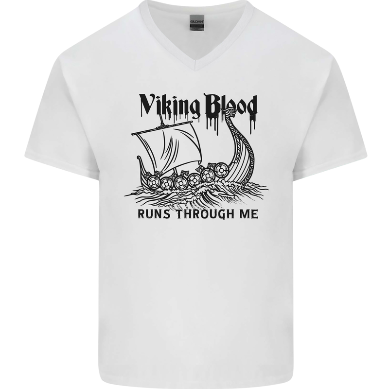 Viking Blood Runs Through Me Ship Sailing Mens V-Neck Cotton T-Shirt White