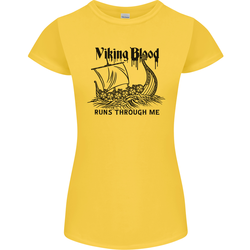 Viking Blood Runs Through Me Ship Sailing Womens Petite Cut T-Shirt Yellow