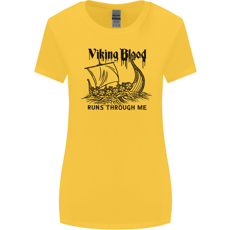 Viking Blood Runs Through Me Ship Sailing Womens Wider Cut T-Shirt Yellow