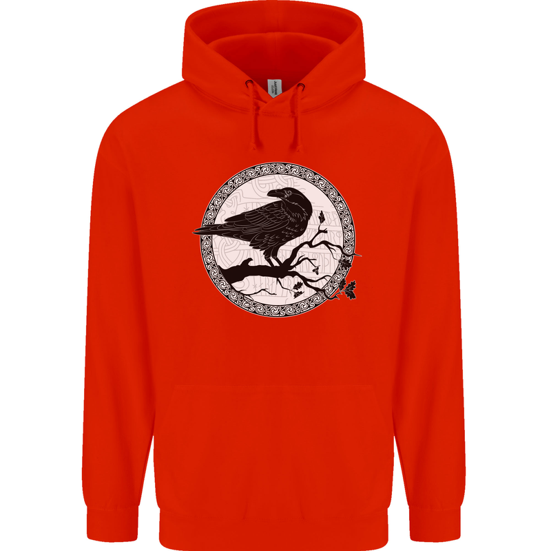 Viking Crow Celtic Norse Valhalla Odin Thor Childrens Kids Hoodie Bright Red