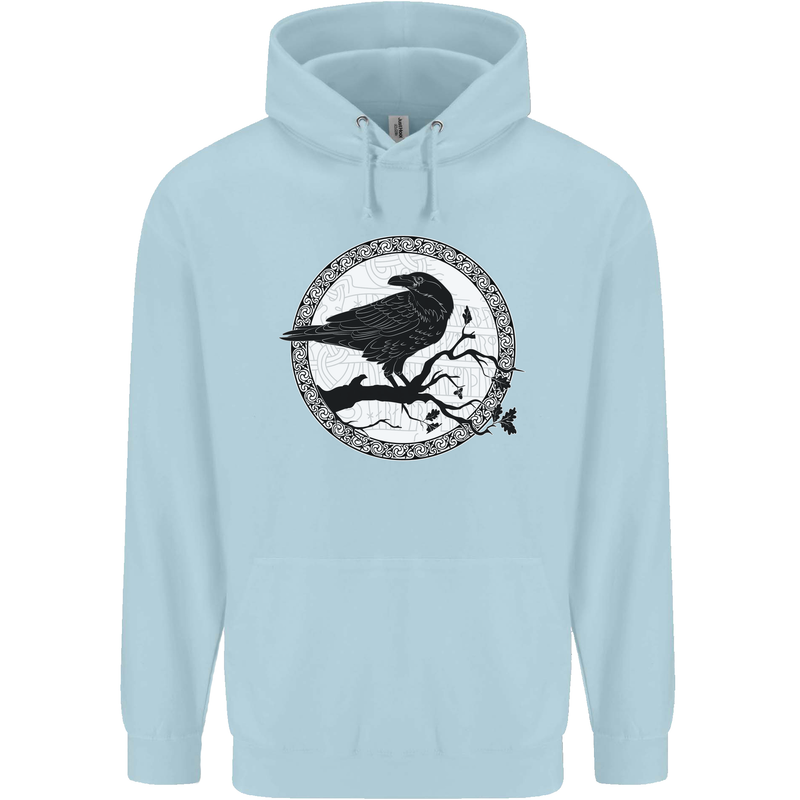 Viking Crow Celtic Norse Valhalla Odin Thor Childrens Kids Hoodie Light Blue
