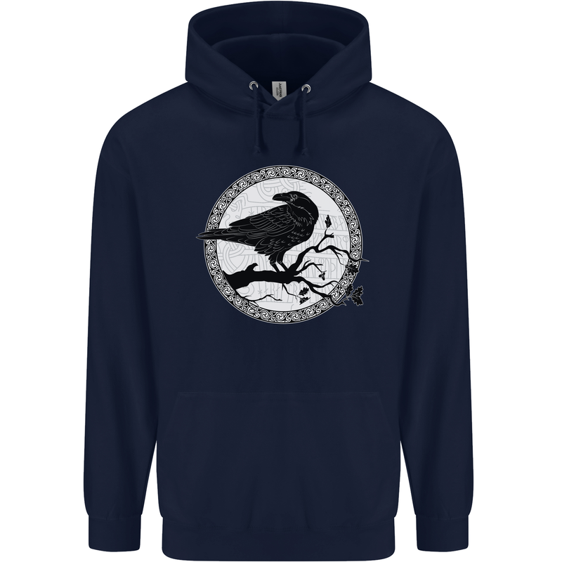 Viking Crow Celtic Norse Valhalla Odin Thor Childrens Kids Hoodie Navy Blue