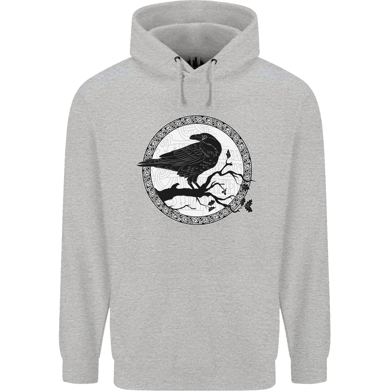 Viking Crow Celtic Norse Valhalla Odin Thor Childrens Kids Hoodie Sports Grey
