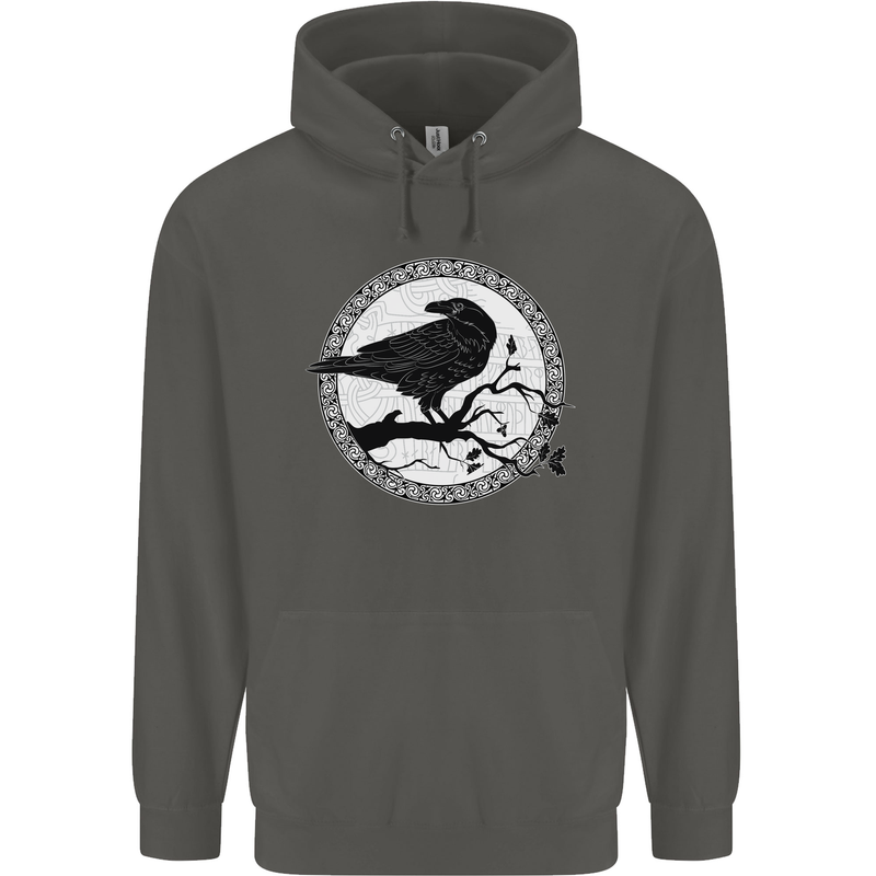 Viking Crow Celtic Norse Valhalla Odin Thor Childrens Kids Hoodie Storm Grey
