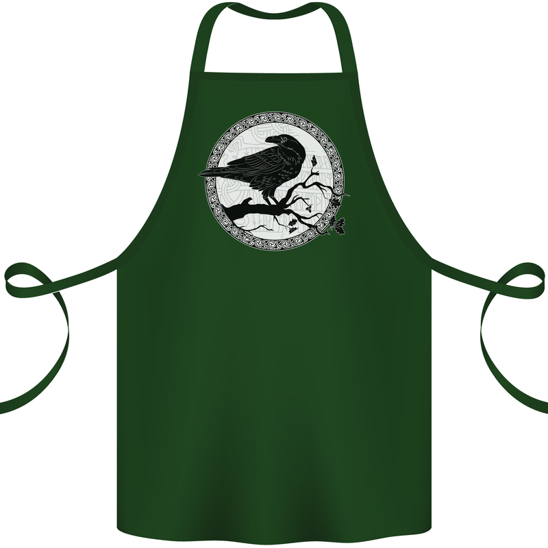 Viking Crow Celtic Norse Valhalla Odin Thor Cotton Apron 100% Organic Forest Green