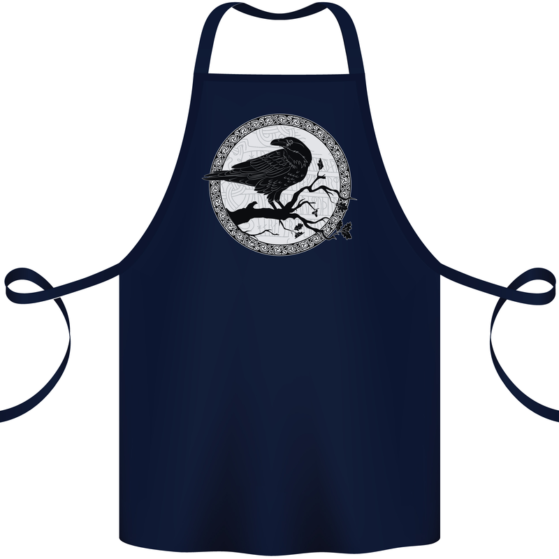 Viking Crow Celtic Norse Valhalla Odin Thor Cotton Apron 100% Organic Navy Blue