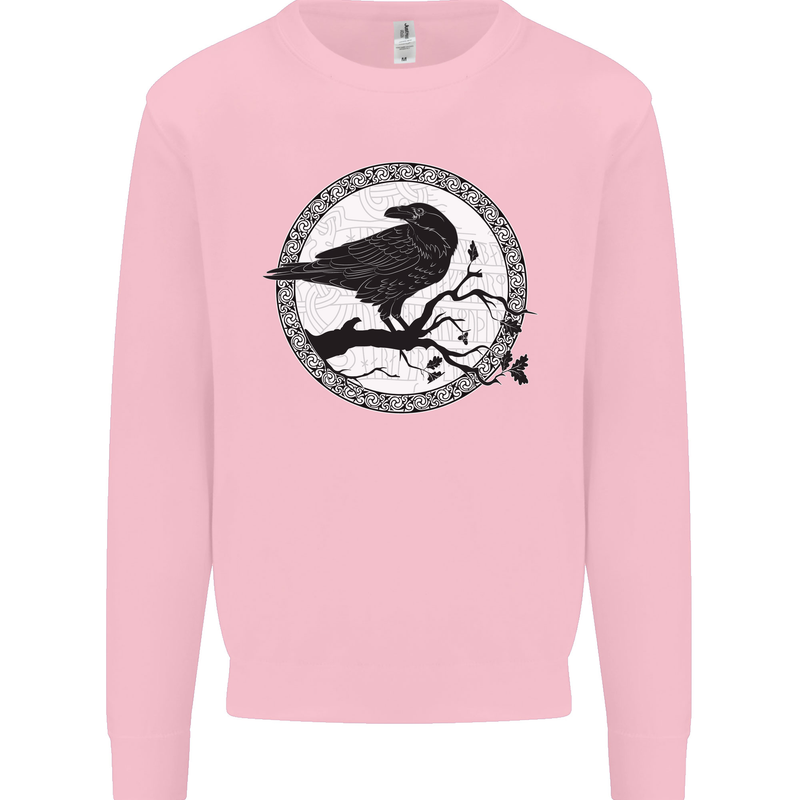 Viking Crow Celtic Norse Valhalla Odin Thor Kids Sweatshirt Jumper Light Pink