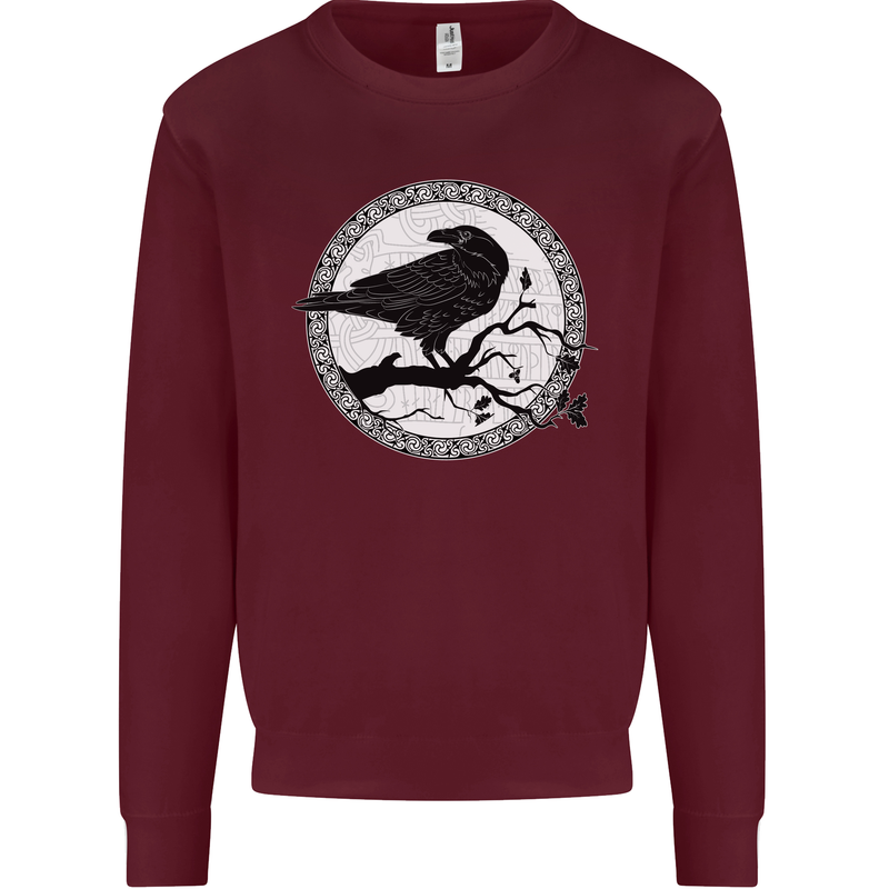 Viking Crow Celtic Norse Valhalla Odin Thor Kids Sweatshirt Jumper Maroon