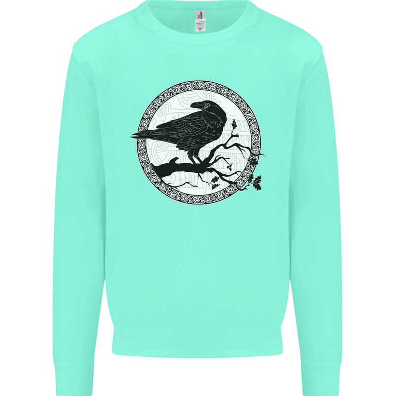 Viking Crow Celtic Norse Valhalla Odin Thor Kids Sweatshirt Jumper Peppermint