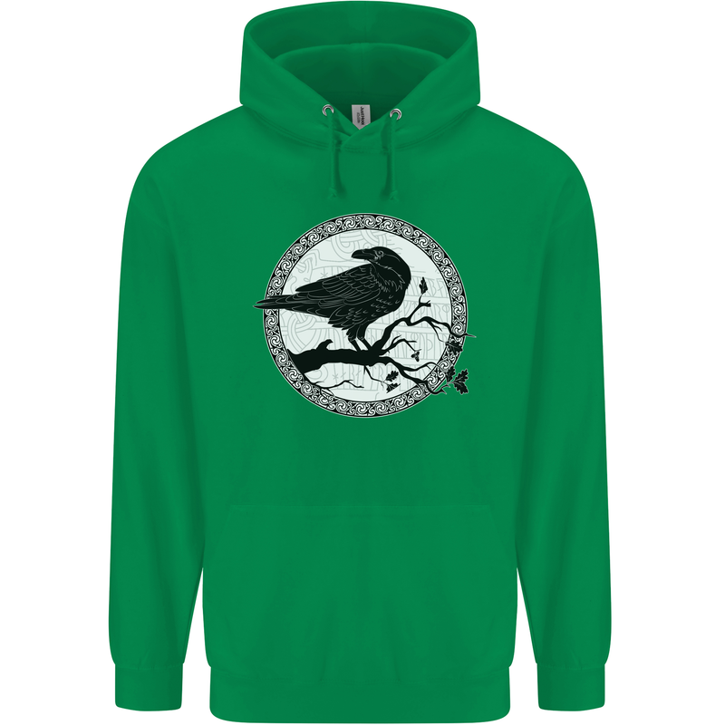 Viking Crow Celtic Norse Valhalla Odin Thor Mens 80% Cotton Hoodie Irish Green