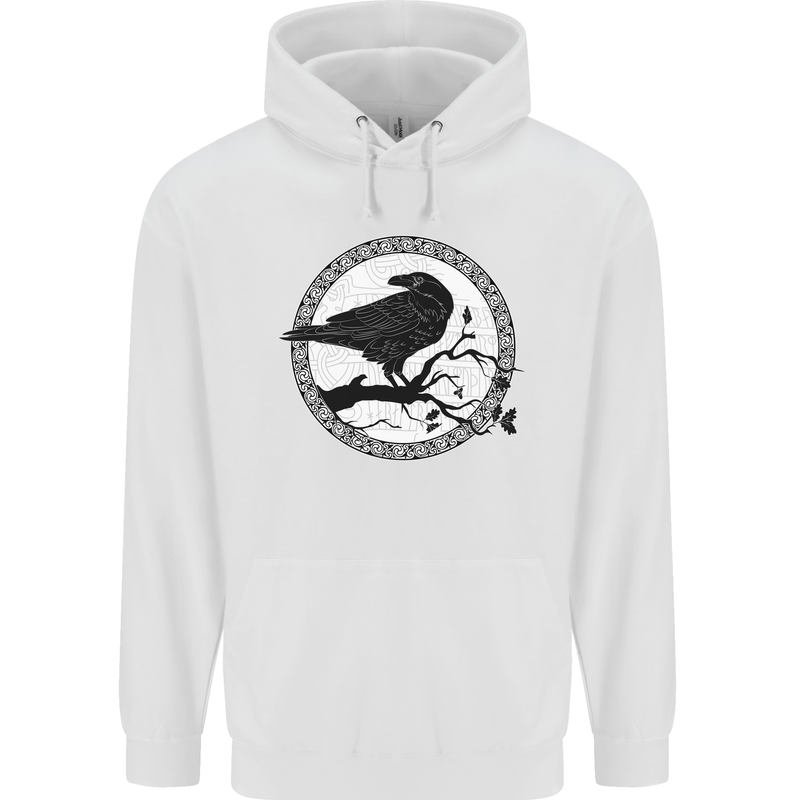 Viking Crow Celtic Norse Valhalla Odin Thor Mens 80% Cotton Hoodie White