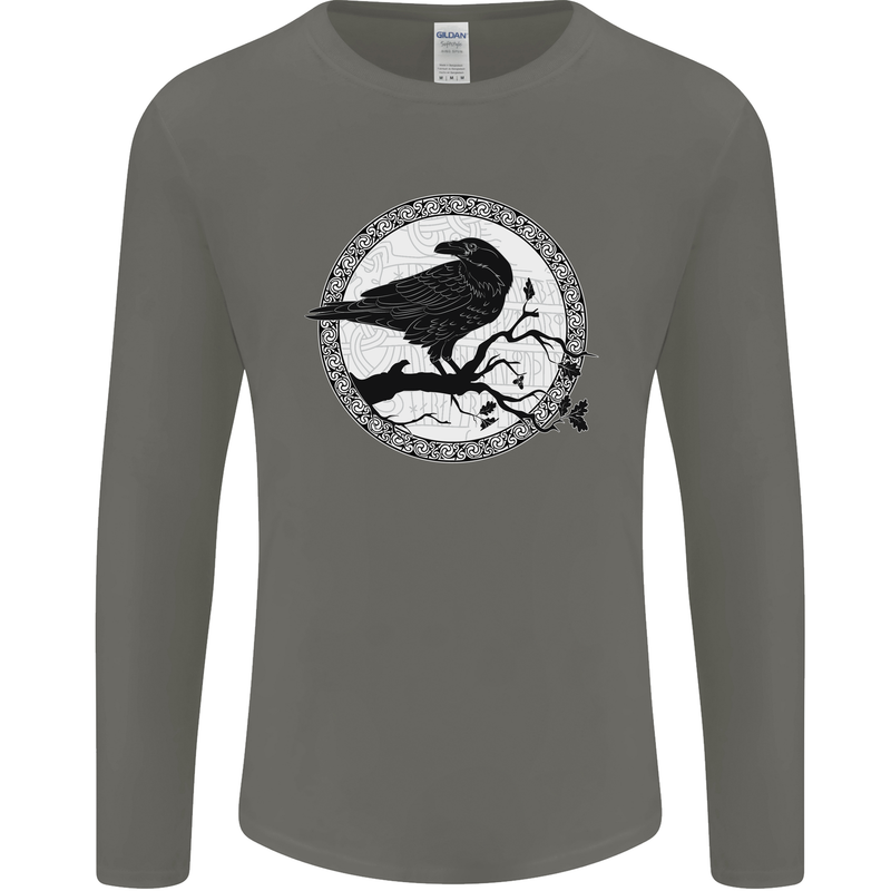 Viking Crow Celtic Norse Valhalla Odin Thor Mens Long Sleeve T-Shirt Charcoal