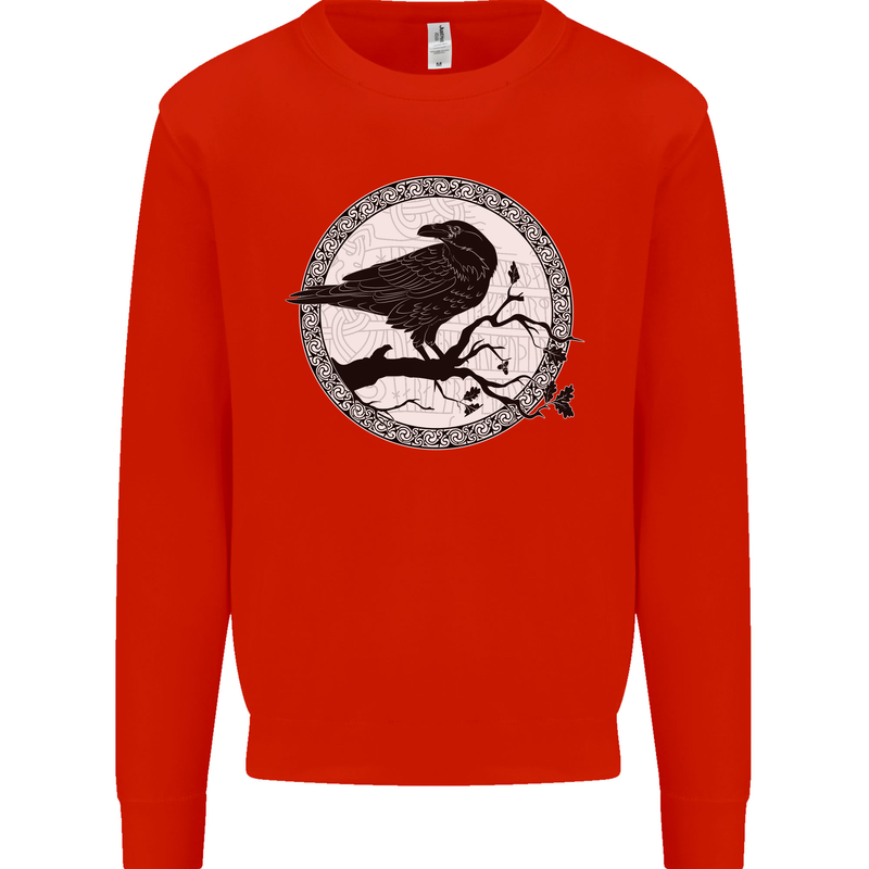 Viking Crow Celtic Norse Valhalla Odin Thor Mens Sweatshirt Jumper Bright Red