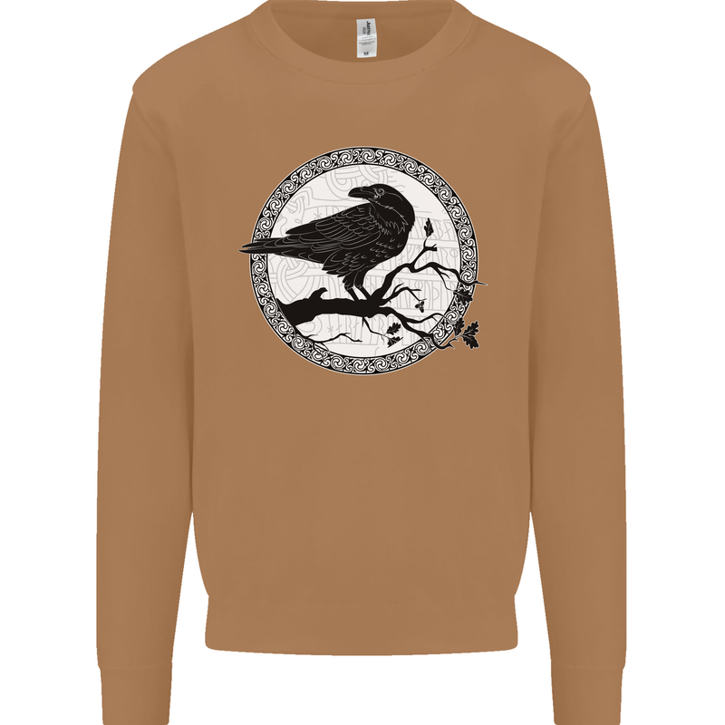 Viking Crow Celtic Norse Valhalla Odin Thor Mens Sweatshirt Jumper Caramel Latte