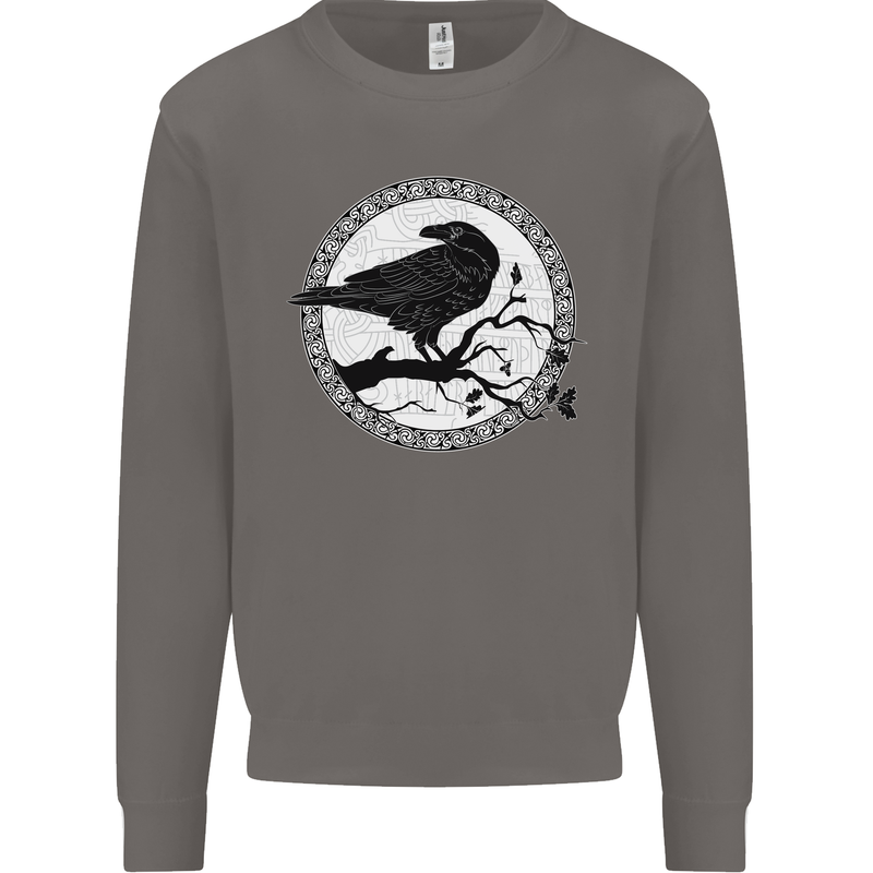 Viking Crow Celtic Norse Valhalla Odin Thor Mens Sweatshirt Jumper Charcoal