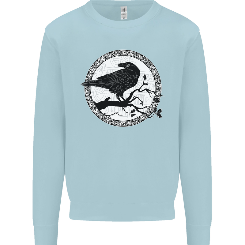 Viking Crow Celtic Norse Valhalla Odin Thor Mens Sweatshirt Jumper Light Blue