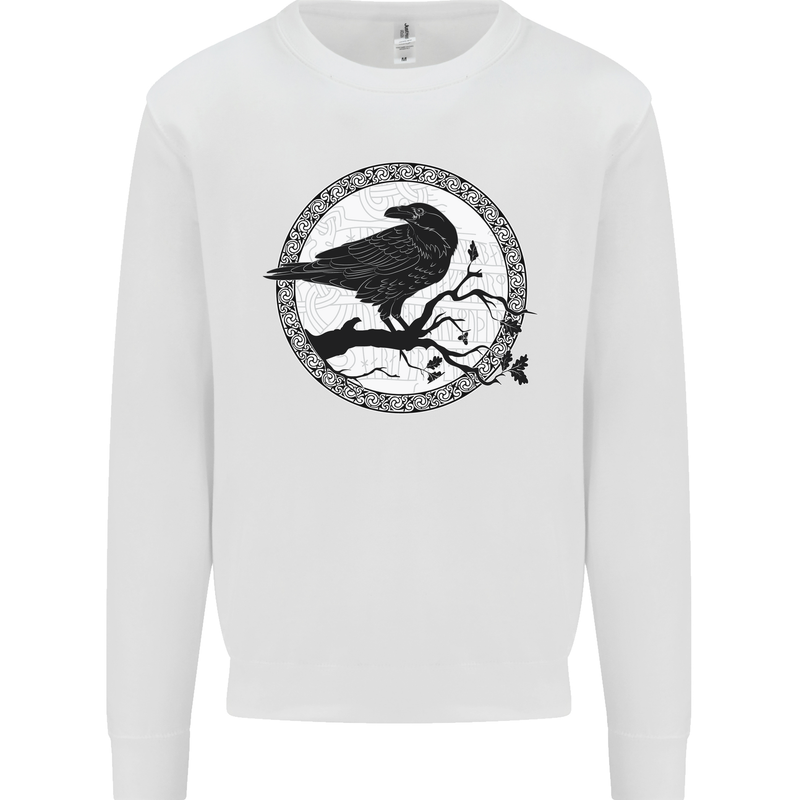 Viking Crow Celtic Norse Valhalla Odin Thor Mens Sweatshirt Jumper White