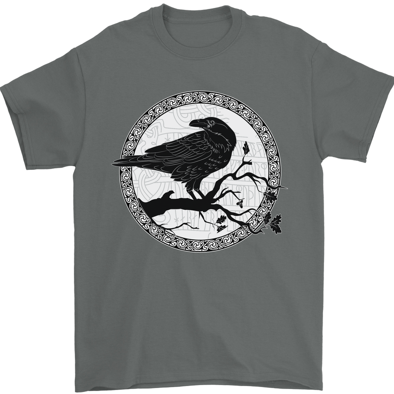 Viking Crow Celtic Norse Valhalla Odin Thor Mens T-Shirt Cotton Gildan Charcoal