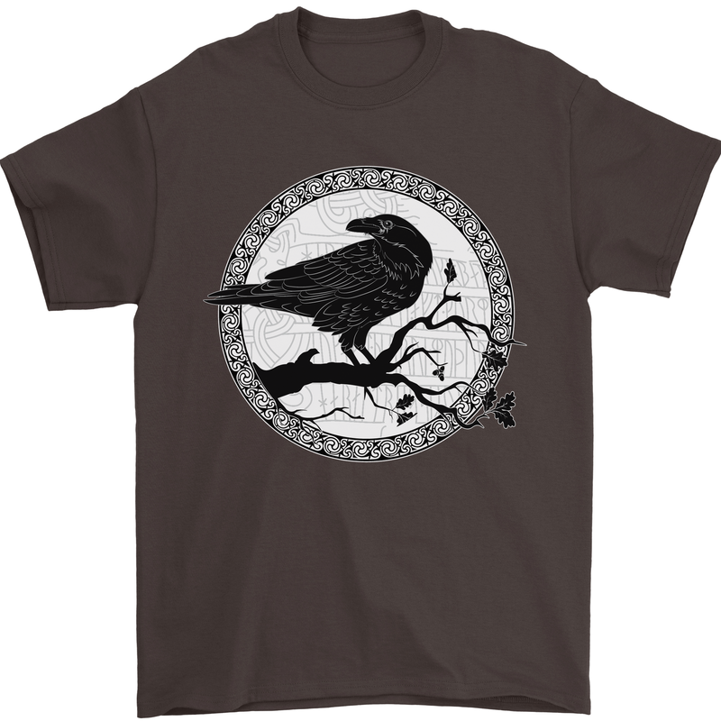 Viking Crow Celtic Norse Valhalla Odin Thor Mens T-Shirt Cotton Gildan Dark Chocolate