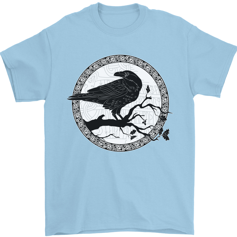 Viking Crow Celtic Norse Valhalla Odin Thor Mens T-Shirt Cotton Gildan Light Blue