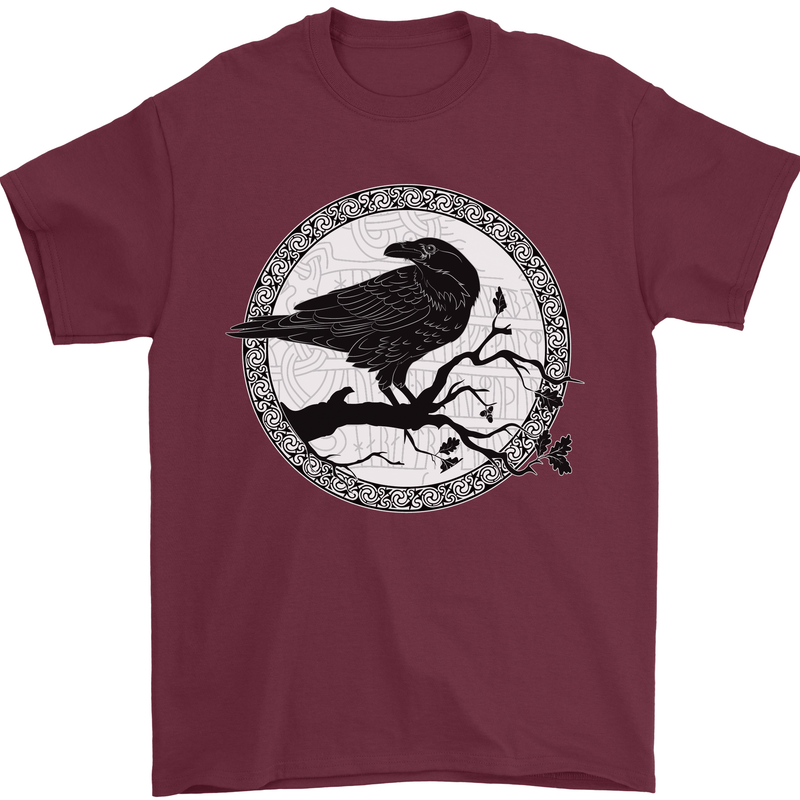 Viking Crow Celtic Norse Valhalla Odin Thor Mens T-Shirt Cotton Gildan Maroon