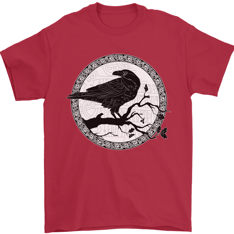 Viking Crow Celtic Norse Valhalla Odin Thor Mens T-Shirt Cotton Gildan Red